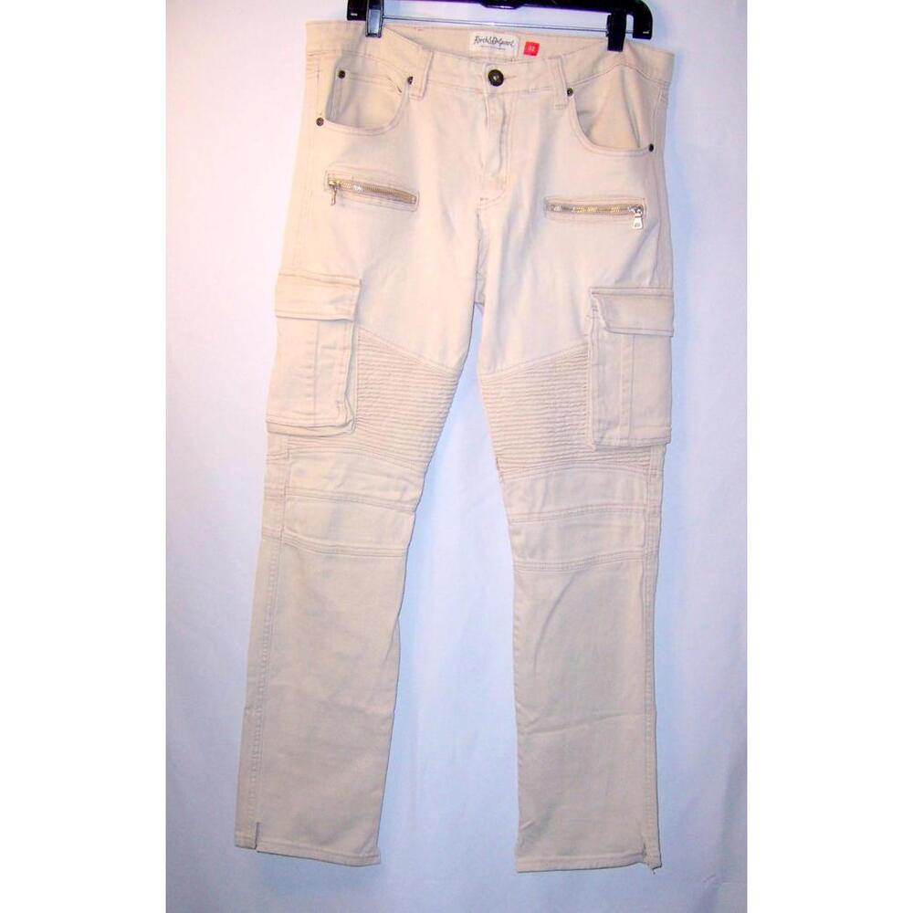 Rsrch & Dvlpmnt Men's Moto Biker Cargo Jeans - 32" - Off White